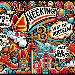 DALL·E 2024-11-26 16.57.46 - A vibrant and playful banner design in the theme of Sinterklaas, combined with a 'Seeking Gossip' motif. The banner features colorful elements like Si.webp